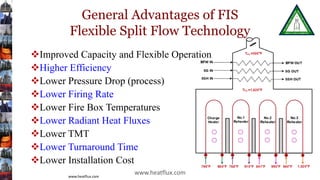 General Advantages of FIS
Flexible Split Flow Technology
Improved Capacity and Flexible Operation
Higher Efficiency
Lower Pressure Drop (process)
Lower Firing Rate
Lower Fire Box Temperatures
Lower Radiant Heat Fluxes
Lower TMT
Lower Turnaround Time
Lower Installation Cost
www.heatflux.com
www.heatflux.com
 
