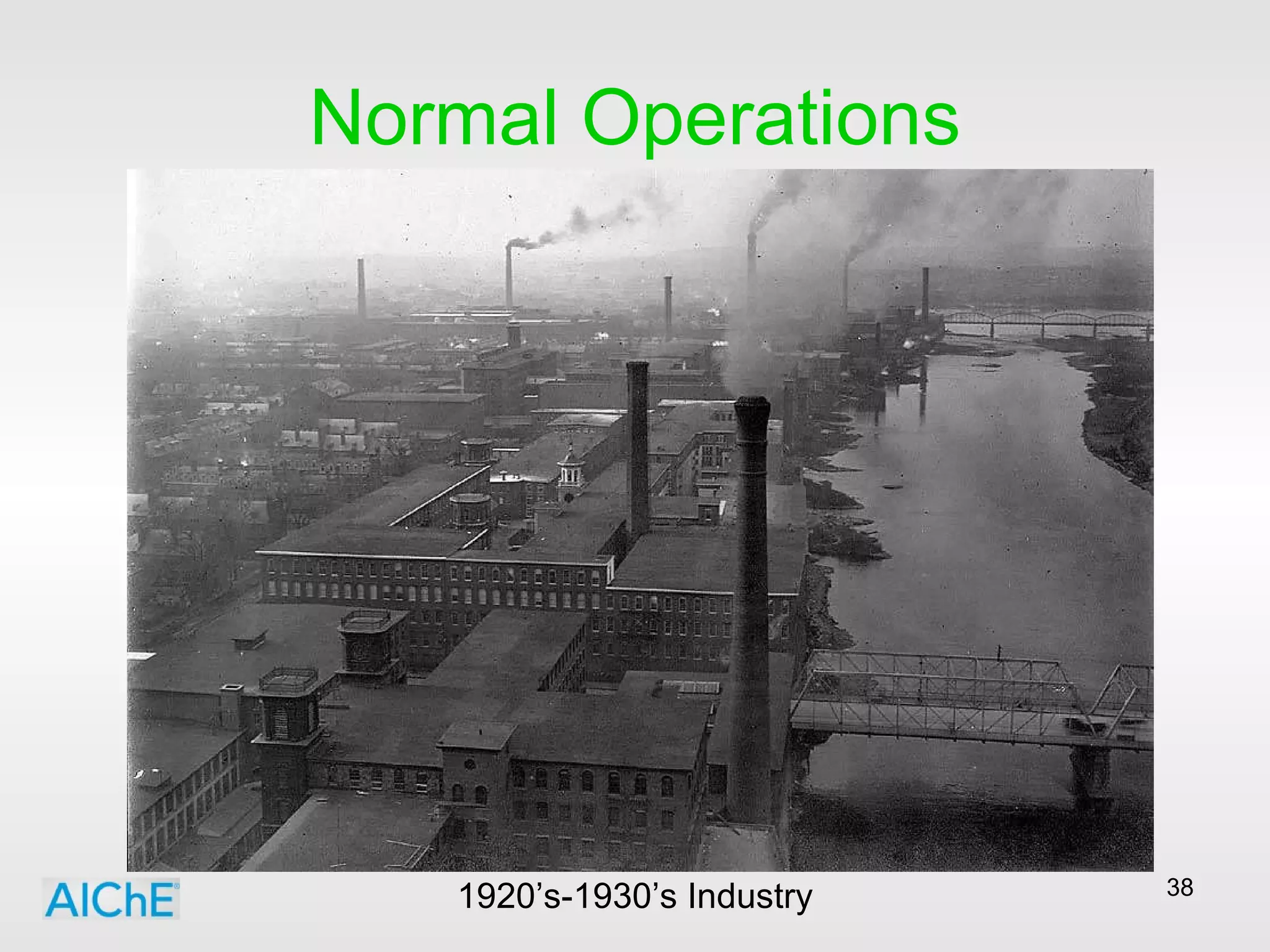 Normal Operations 1920’s-1930’s Industry 