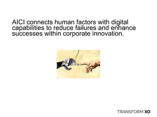 AICI connects human factors with digital
capabilities to reduce failures and enhance
successes within corporate innovation.
 