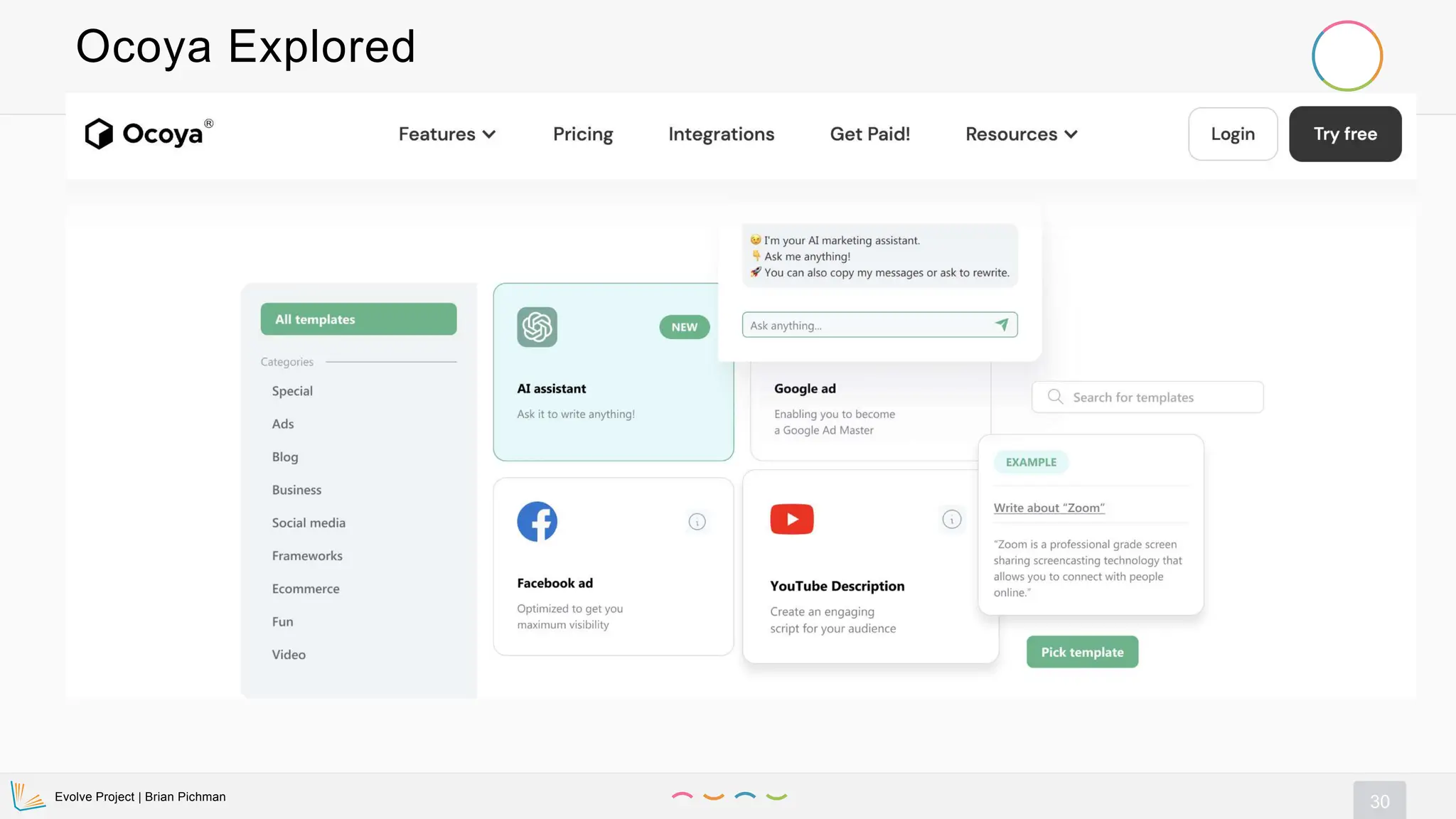 Evolve Project | Brian Pichman
30
Ocoya Explored
 