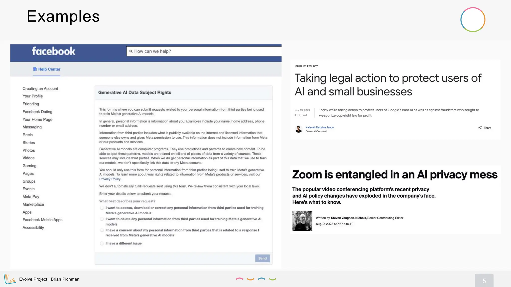 Evolve Project | Brian Pichman
5
Examples
 