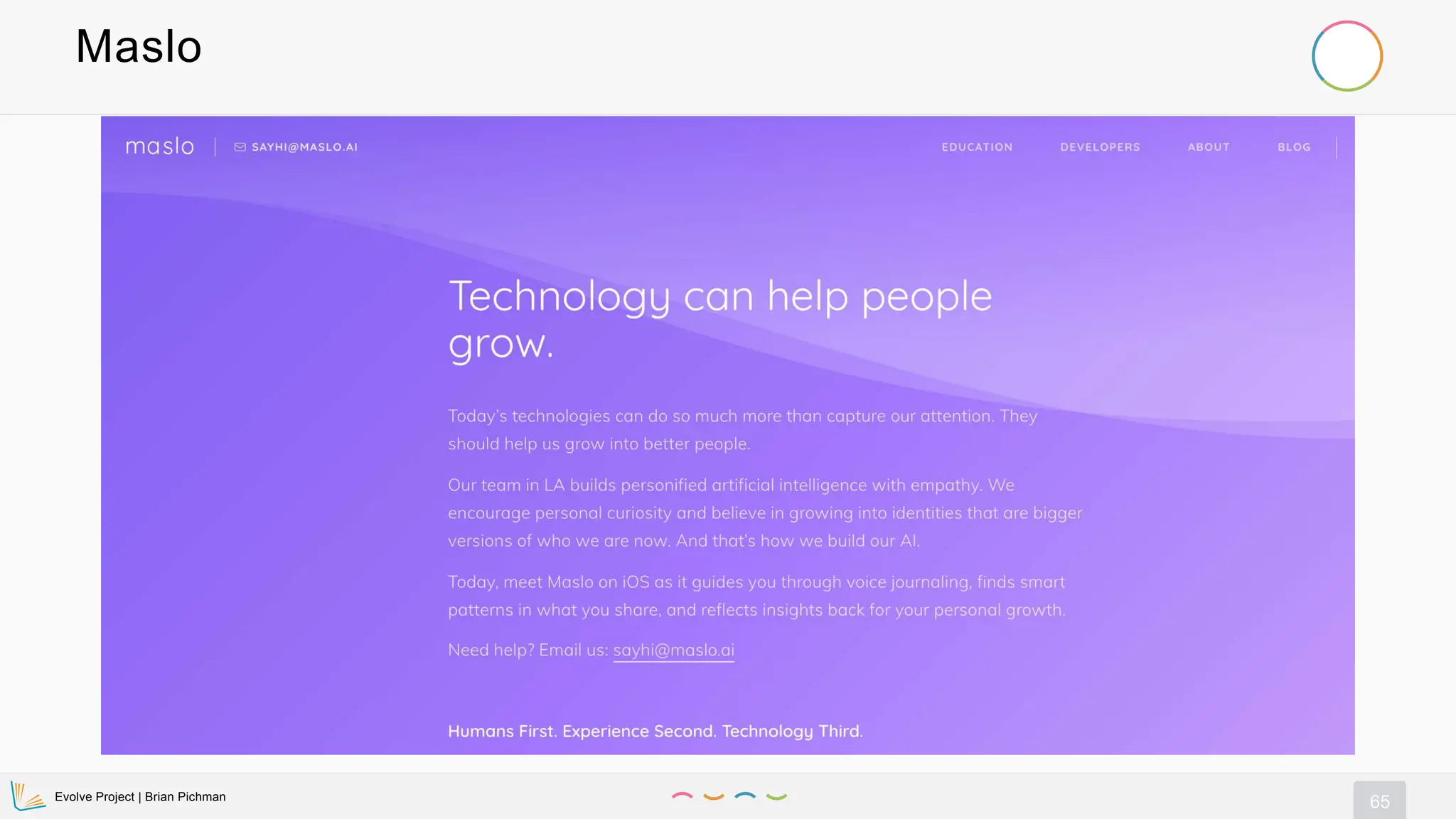 Evolve Project | Brian Pichman
65
Maslo
 