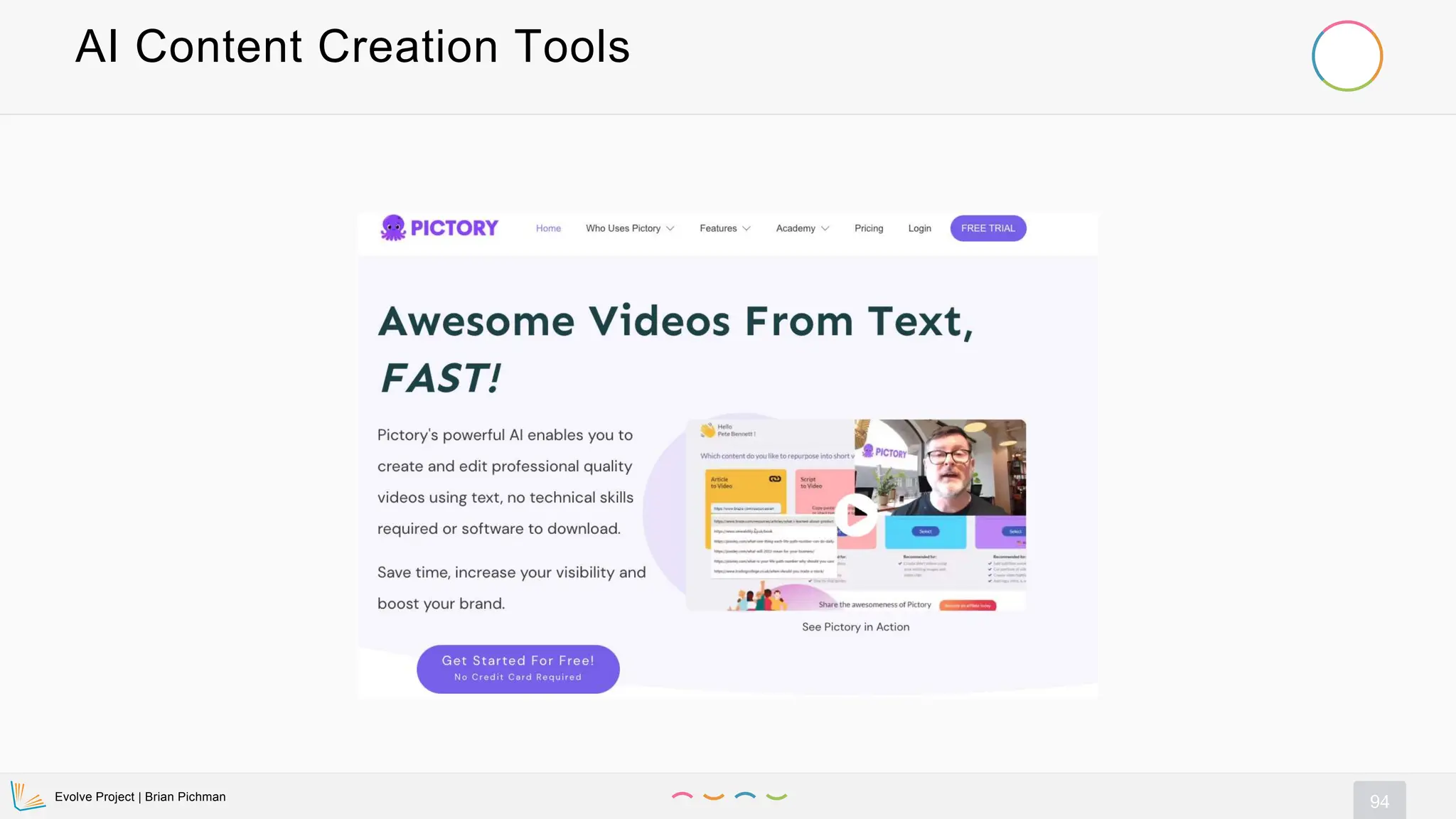 Evolve Project | Brian Pichman
94
AI Content Creation Tools
 