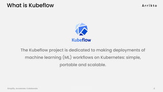 Simplify. Accelerate. Collaborate. arrik.to/odsc20
What is Kubeflow
The Kubeflow project is dedicated to making deployment...