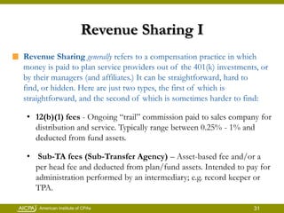 Revenue Sharing I<br />Revenue Sharing generally refers to a compensation practice in which money is paid to plan service ...
