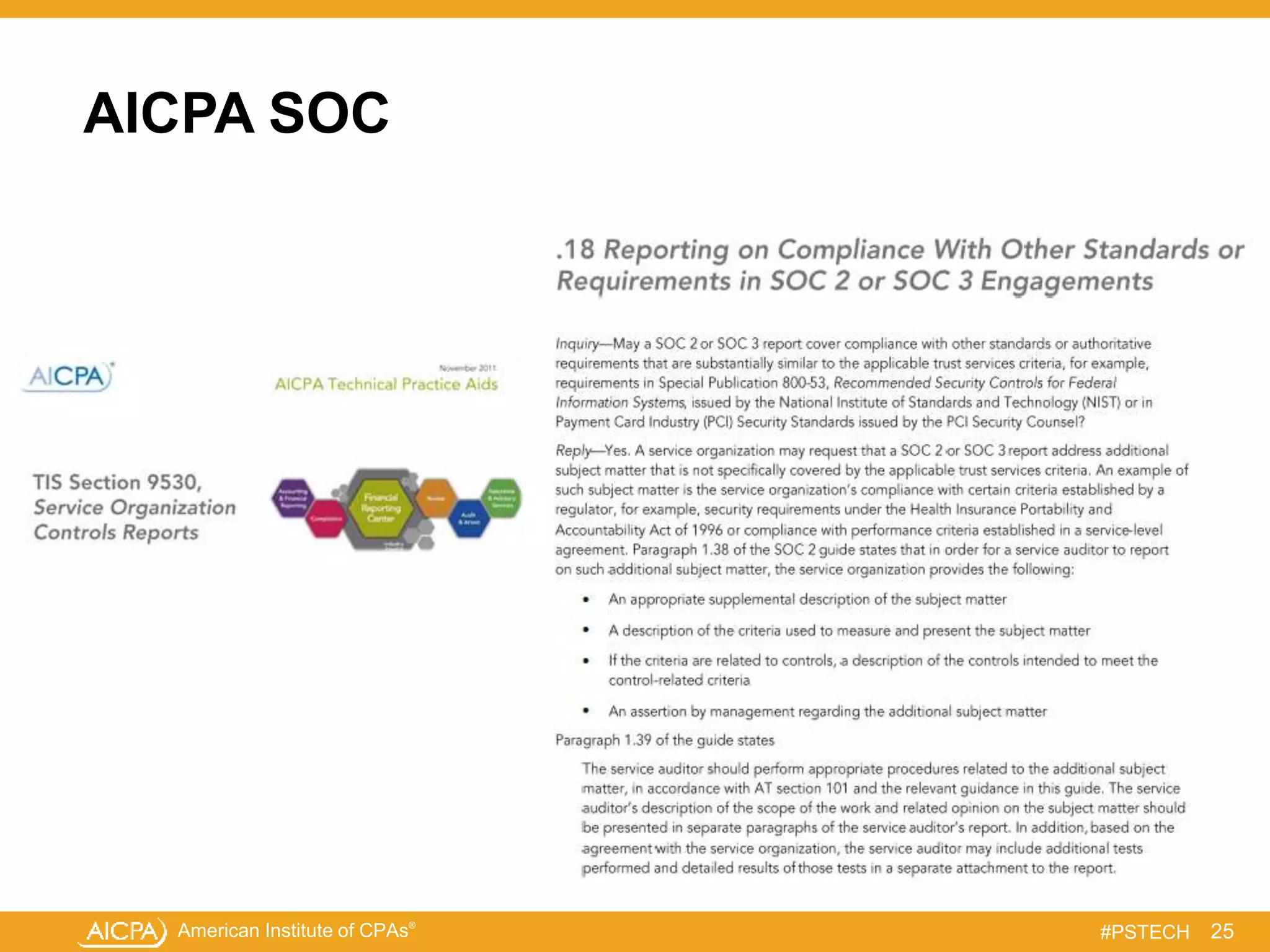 American Institute of CPAs®
#PSTECH
AICPA SOC
25
 