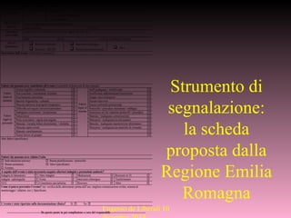 Strumento di
segnalazione:
la scheda
proposta dalla
Regione Emilia
Romagna
Eugenio de Liberali 10
Dati relativi
all’Unità di
Degenza/Servizio
e all’operatore
Unità di Degenza Specialistico/Servizio
Nome e Cognome dell’operatore (facoltativo)
 Medico
 Coordinatore / Infermiere
 Altro specificare ………………………………………
Dati relativi al
paziente
Nome e Cognome del paziente (facoltativo)
Anno di nascita N. di CC
Circostanze
dell’evento
Luogo in cui si è verificato l’evento (es. bagno, camera, etc.)
……………………………………………………………
Data ………………………. ed ora ……………………………….. in cui si è verificato l’evento.
Tipo di
prestazione
 Ricovero ordinario
 Ricovero DH-DS
 Intervento chirurgico
 Prestazione ambulatoriale  Altro …………………
Descrizione dell’evento (Che cosa è successo?)
Fattori che possono aver contribuito all’evento (è possibile indicare più di una risposta)
Fattori
legati al
paziente
Grossa fragilità o infermità 
Fattori
legati al
sistema
Staff inadeguato / insufficiente 
Non cosciente / scarsamente orientato  Insufficiente addestramento/inserimento 
Poca/mancata autonomia  Gruppo nuovo/inesperto 
Barriere linguistiche / culturali  Elevato turn-over 
Mancata adesione al progetto terapeutico  Scarsa continuità assistenziale 
Fattori
legati al
personale
Difficoltà nel seguire istruzioni/procedure  Protocollo / procedura inesistente / ambigua 
Inadeguate conoscenze / inesperienza  Insuccesso nel far rispettare protocolli / procedure 
Fatica/stress  Mancata / inadeguata comunicazione 
Presa scorciatoia / regola non seguita  Mancanza / inadeguatezza attrezzature 
Mancata / inesatta lettura documentaz. / etichetta  Mancata / inadeguata manutenzione attrezzature 
Mancata supervisione  Mancanza / inadeguatezza materiale di consumo 
Mancato coordinamento  
Scarso lavoro di gruppo  
Altri fattori (specificare):
Fattori che possono aver ridotto l’esito
 Individuazione precoce  Buona pianificazione / protocollo
 Buona assistenza  Altro (specificare)
 Fortuna
A seguito dell’evento è stato necessario eseguire ulteriori indagini o prestazioni sanitarie?
Indagini di laboratorio  Altre indagini  Medicazioni  Ricovero in TI 
Indagini radiologiche  Visita  Intervento chirurgico  Trasferimento 
ECG  Consulenza specialistica  Ricovero  Altro 
Come si poteva prevenire l’evento? (es. verifica delle attrezzature prima dell’uso, migliore comunicazione scritta, sistema di
monitoraggio / allarme, ecc.). Specificare.
L’evento è stato riportato sulla documentazione clinica? Sì  No 
--------------------------------------Da questo punto in poi compilazione a cura del responsabile---------------------------------------
 