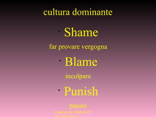 cultura dominante
•
Shame
far provare vergogna
•
Blame
incolpare
•
Punish
punire
Eugenio de Liberali 10
 