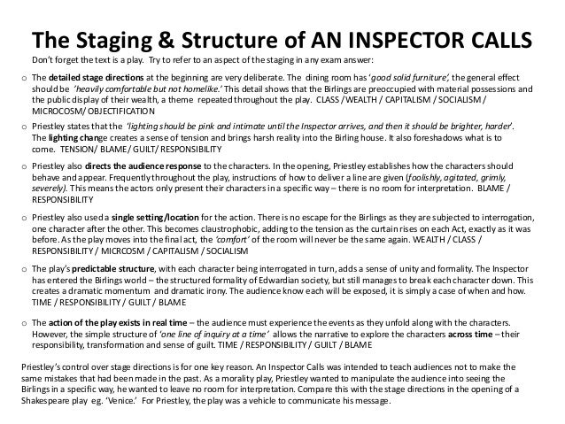 an inspector calls stage directions essay Need essay sample on an inspector calls this should happen because it will focus the attention on sheila who is, as it states in the stage directions, agitated . an inspector calls stage directions essay Need essay sample on an inspector calls this should happen because it will focus the attention on sheila who is, as it states in the stage directions, agitated .