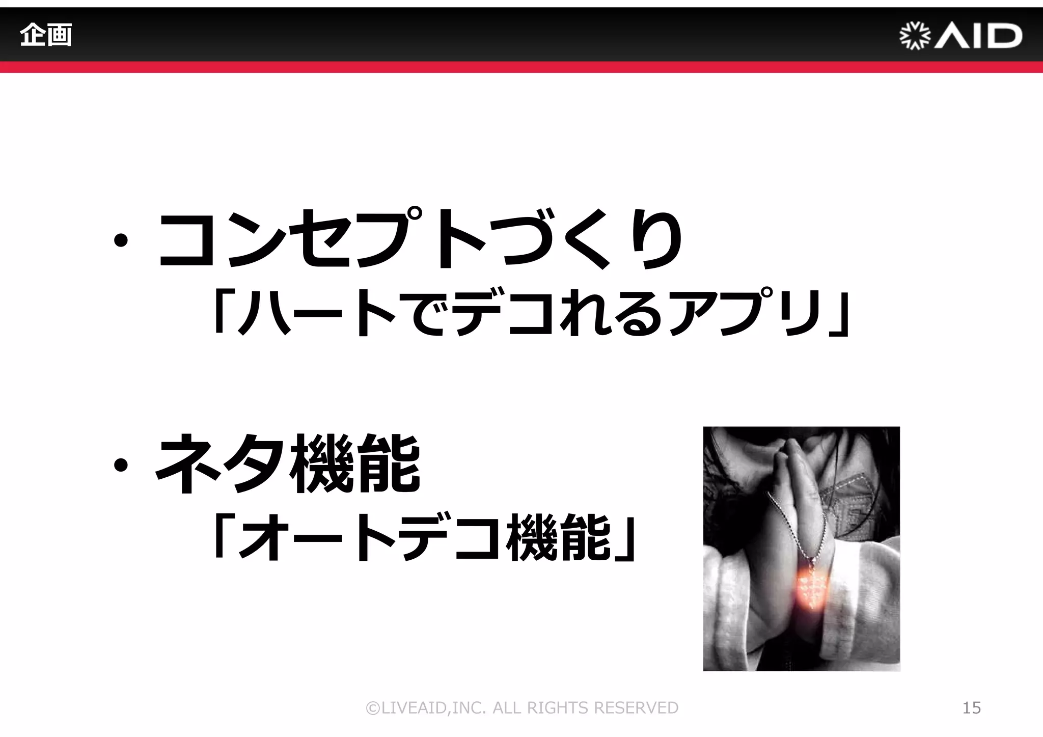 企画 
©LIVEAID,INC. ALL RIGHTS RESERVED 12 
 