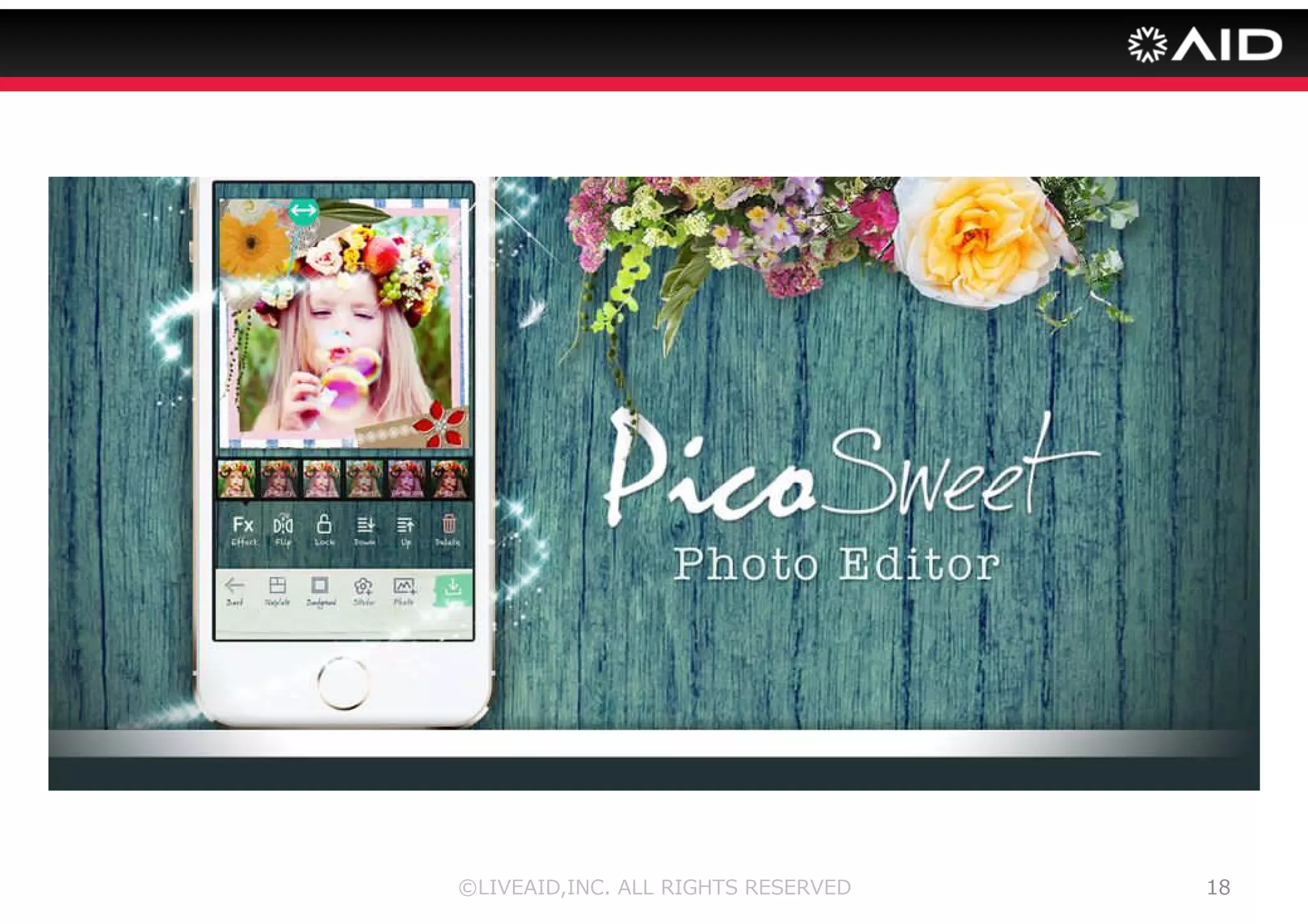 ©LIVEAID,INC. ALL RIGHTS RESERVED 14 
企画 
写真／／／／デコアプリの市場
ハートに特化 
 