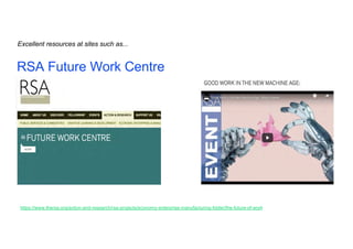 RSA Future Work Centre
https://www.thersa.org/action-and-research/rsa-projects/economy-enterprise-manufacturing-folder/the-future-of-work
Excellent resources at sites such as...
 