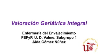 Valoración Geriátrica Integral
Enfermería del Envejecimiento
FEFyP. U. D. Valme. Subgrupo 1
Aida Gómez Núñez
 
