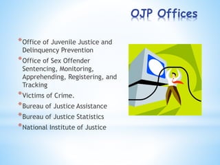 OJP Offices
*Office of Juvenile Justice and
Delinquency Prevention
*Office of Sex Offender
Sentencing, Monitoring,
Apprehe...