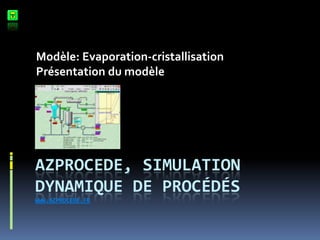 Modèle: Evaporation-cristallisation
Présentation du modèle

AZPROCEDE, SIMULATION
DYNAMIQUE DE PROCÉDÉS
WWW.AZPROCEDE.FR

 
