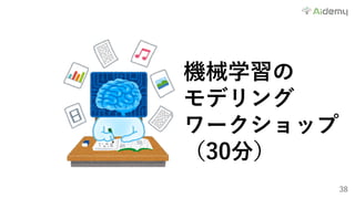 38
機械学習の
モデリング
ワークショップ
（30分）
 