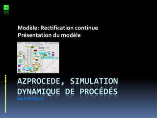 Modèle: Rectification continue
Présentation du modèle

AZPROCEDE, SIMULATION
DYNAMIQUE DE PROCÉDÉS
WWW.AZPROCEDE.FR

 
