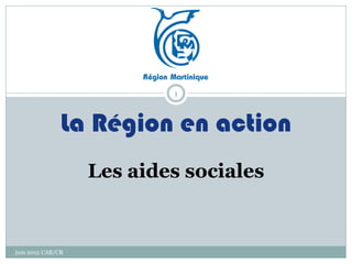 1



               La Région en action
                   Les aides sociales


juin 2012 CAB/CR
 
