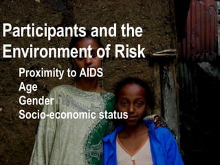Participant Profile Participants and the Environment of Risk Proximity to AIDS Age Gender Socio-economic status  
