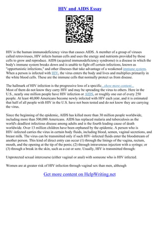 Aids Awareness Essay | PDF