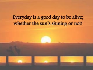 Everyday is a good day to be alive;
whether the sun’s shining or not!
1
 