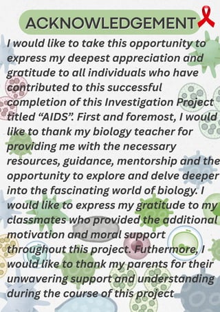 Bioproject Acknowledment HIV/AIDS Project Biology CBSE 12th grade | PDF