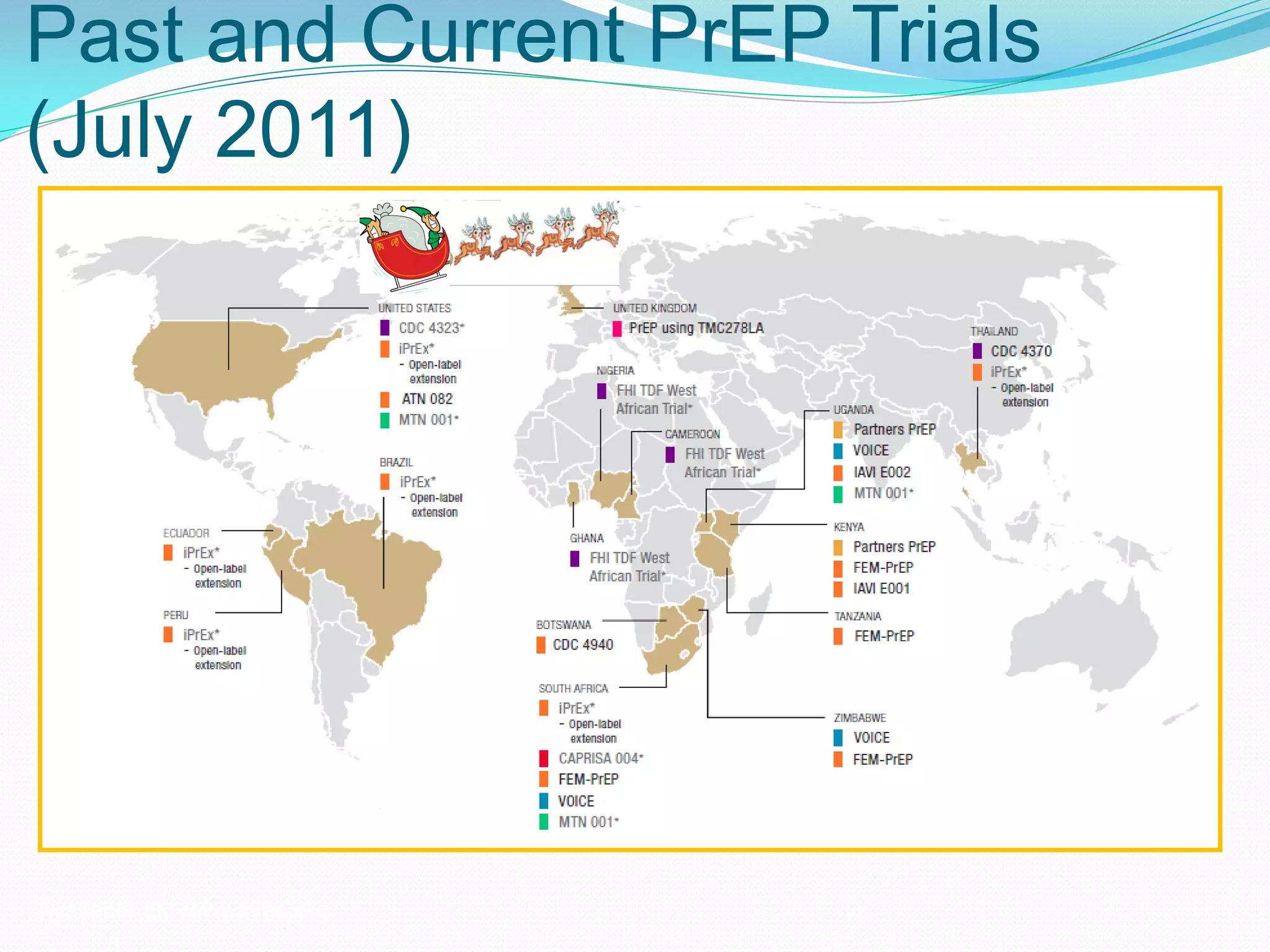 Past and Current PrEP Trials
(July 2011)
Available at: www.avac.org.
 