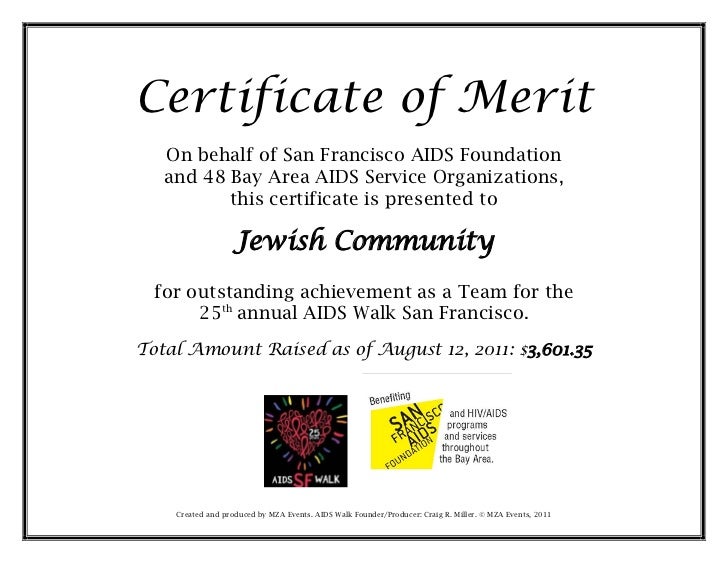 aids walk certificate of merit 2011 jewish community certificate of merit design
