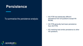 c
Persistence
To summarize the persistence analysis:
• AG FITB had statistically different
persistence from all questions ...