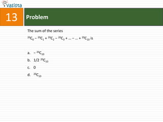 Problem13The sum of the series20C0 − 20C1 + 20C2 − 20C3 + … − … + 20C10 is− 20C101/2  20C100 20C10