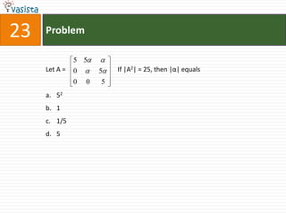 Problem23Let A =		         If |A2| = 25, then |α| equals5211/5 5