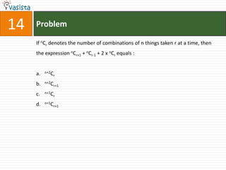 Problem14If nCr denotes the number of combinations of n things taken r at a time, then the expression nCr+1 + nCr-1 + 2 x nCr equals :n+2Crn+2Cr+1n+1Crn+1Cr+1