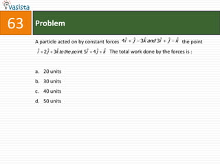 Problem63A particle acted on by constant forces                                                  the point                                                            The total work done by the forces is :  20 units 30 units 40 units 50 units 