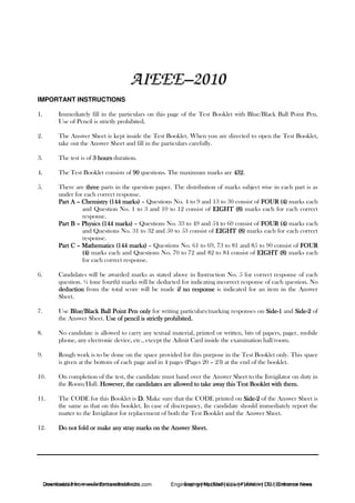 Aieee 2010 Solved paper by Prabhat Gaurav