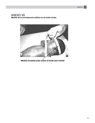 ANEXOS
237
Anexo VII.
Medida de la circunferencia cefálica en el recién nacido
Medida occipital justo sobre el borde peri-orbital
 