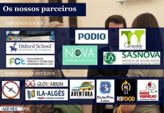 Os nossos parceiros
 
PARCEIROS LOCAIS

PARCEIROS DE ESTÁGIOS

 