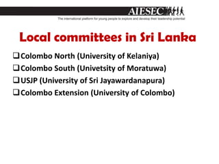 Localcommittee (LC)Offices of AIESEC in local universities (sometimes more than 1 per university)It’s  lead byLC EB, directedbyLCP. Theycreatestrategies and implementplanstodeliverresultsthorughtheirmembers, alignedtoNationalPriorities and in thatorderto Global ones.AIESEC becomesaction at thislevel