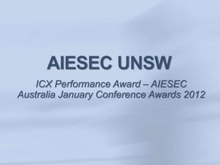 ICX Performance Award – AIESEC
Australia January Conference Awards 2012
 