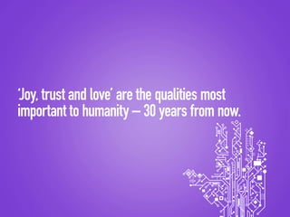 ‘Joy, trust and love’ are the qualities most
important to humanity – 30 years from now.
 