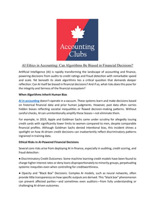 AI Ethics in Accounting: Can Algorithms Be Biased in Financial ...