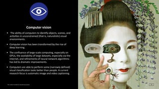 This	content	included	for	educational	purposes. 14
Computer	vision	
• 	The	ability	of	computers	to	iden_fy	objects,	scenes...