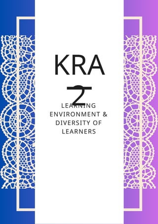 KRA
2
LEARNING
ENVIRONMENT &
DIVERSITY OF
LEARNERS
 