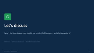 Let's discuss
What's the highest-value, most feasible use case in YOUR business — and what's stopping it?
Abhimanyu · abhimanyu@zustis.com · Zustis Technologies Limited
AI for Business · Executive Session 49
 