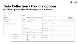Data Collection - Flexible options
(CSV bulk upload, APIs, Mobile capture, Form based…)
 