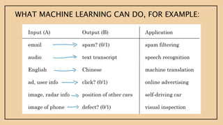 WHAT MACHINE LEARNING CAN DO, FOR EXAMPLE:
 