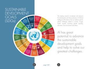 The meeting aimed to accelerate and advance
the development and democratization of Artificial
Intelligence (AI) solutions that can address specific
global challenges related to poverty, hunger,
health, equality (including gender equality),
education, the environment and others.
SUSTAINABLE
DEVELOPMENT
GOALS
(SDGs)
AI has great
potential to advance
the sustainable
development goals
and help to solve our
greatest challenges.
>< page 7/87
 