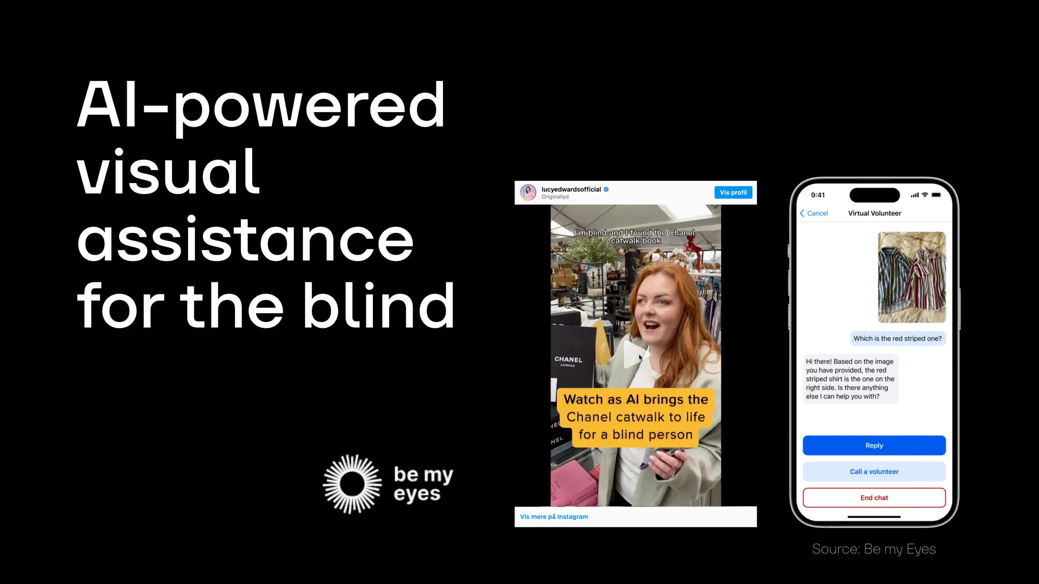 Source: Be m
y
E
y
es
AI-powered
visua
l
assis
t
ance
f
or
t
he b
l
ind
 