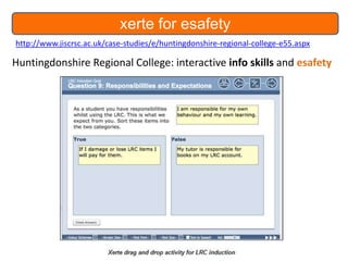 xerte for esafety
http://www.jiscrsc.ac.uk/case-studies/e/huntingdonshire-regional-college-e55.aspx

Huntingdonshire Regional College: interactive info skills and esafety

 