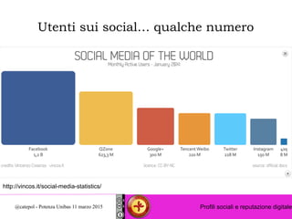 Profili sociali e reputazione digitale@catepol - Potenza Unibas 11 marzo 2015
http://vincos.it/social-media-statistics/
Ut...