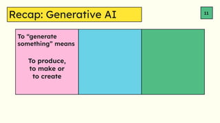 Recap: Generative AI 11
To generate
something means
To produce,
to make or
to create
 